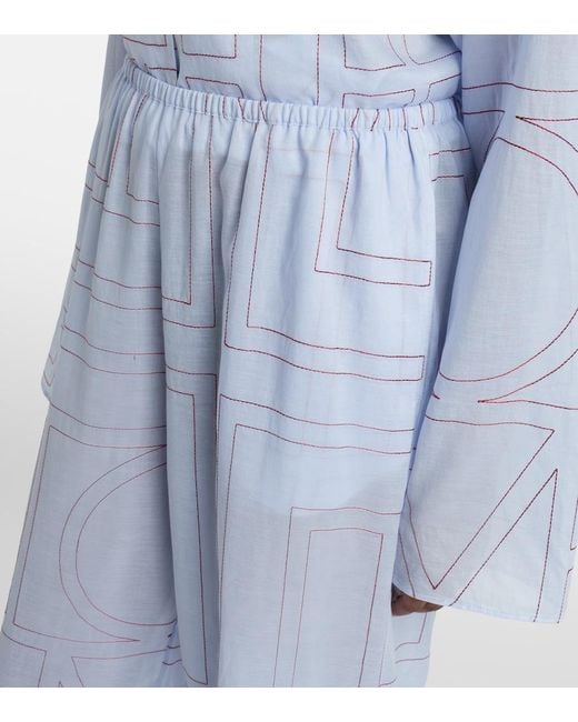 Totême  Blue Embroidered Cotton-Blend Poplin Pajama Pants