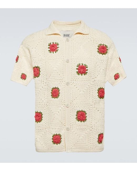 Bode White Floral Crochet Cotton Shirt for men