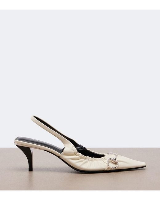 Gucci White Vittoria Horsebit Leather Slingback Pumps