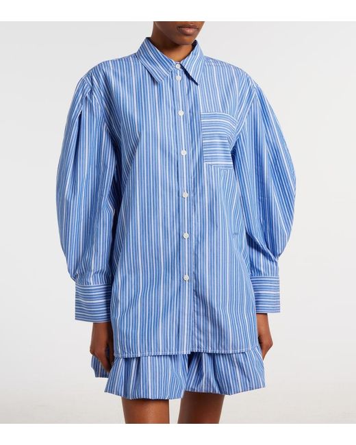 Ganni Blue Striped Oversized Cotton Poplin Shirt