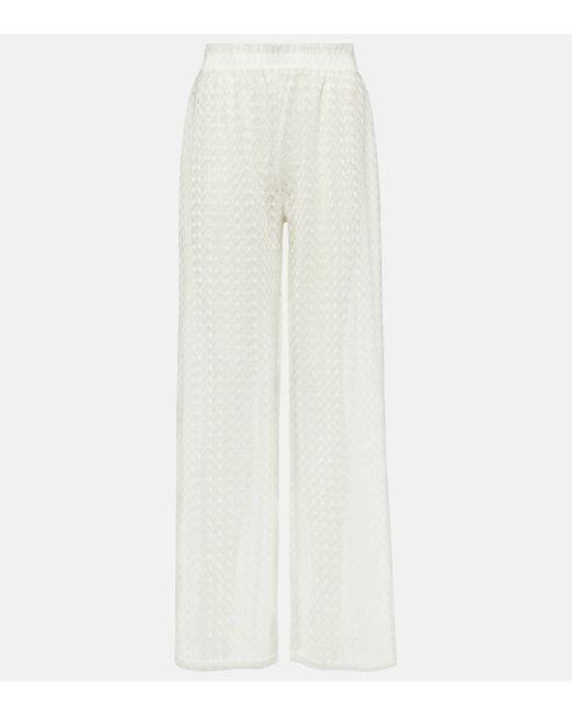 Melissa Odabash White Sienna Open-knit Wide-leg Pants