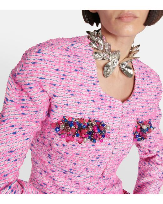 Area Pink Verzierte Cropped-Jacke Aus Boucle