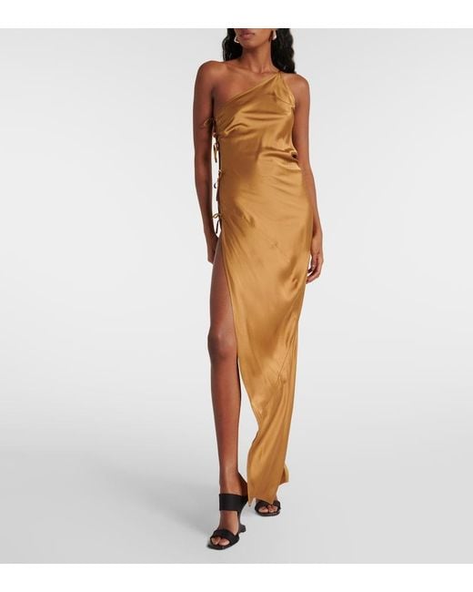 Rick Owens Metallic Taco One-Shoulder Tie-Embellished Satin Dress