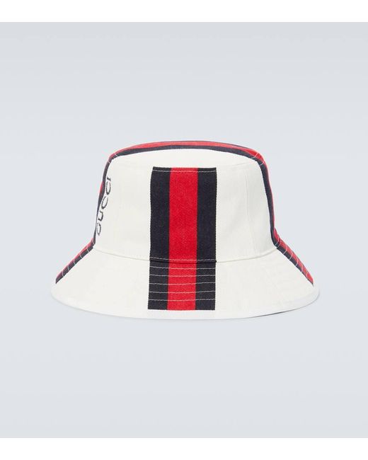 Sombrero de pescador Web Stripe de lona Gucci de hombre de color White