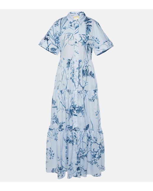Erdem Blue Midi-hemdblusenkleid Aus Baumwoll-voile Mit Blumenprint Und Teilungsnähten