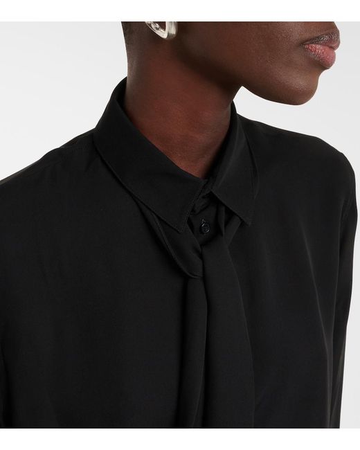 Wardrobe NYC Black Tie-Neck Silk Blouse