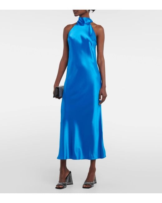Galvan Blue Siena Halterneck Midi Dress