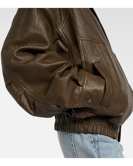 Saint Laurent Brown Leather Bomber Jacket