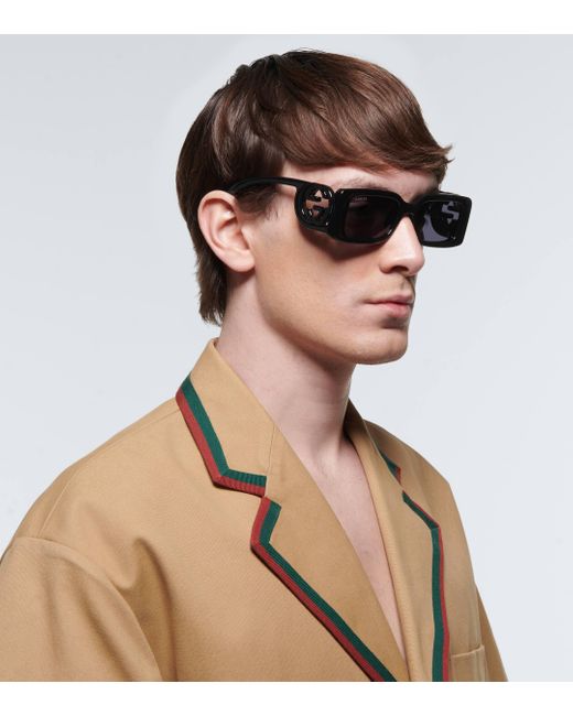 Gucci Blue Logo Rectangular Sunglasses for men