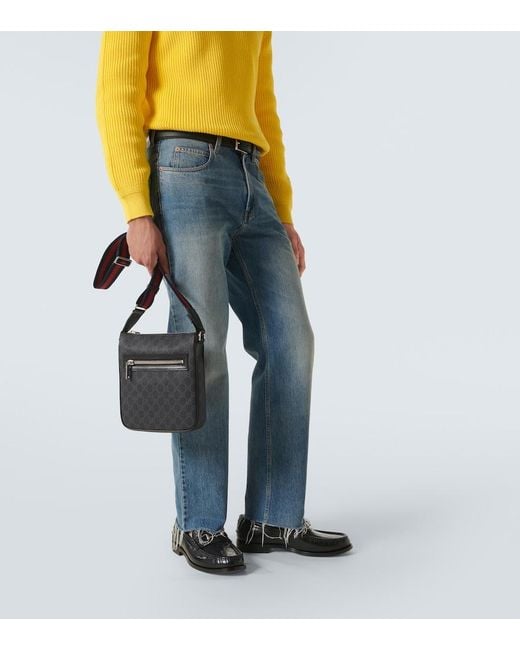 Gucci Black Gg Canvas Leather-Trimmed Crossbody Bag