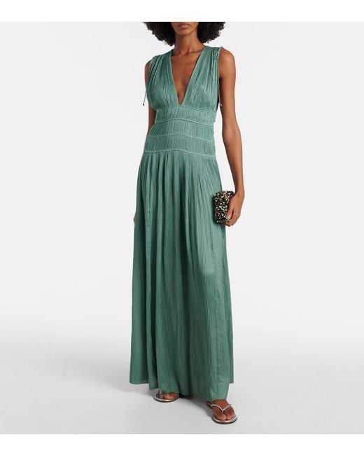 Ulla Johnson Green Tasneem Satin Plisse Gown