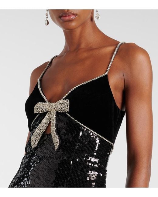 Rebecca Vallance Black X Nicky Hilton Lena Bow-Detail Sequined Gown