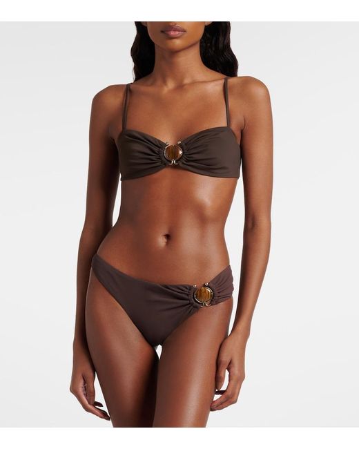 Christopher Esber Brown Embellished Ring-Detail Bikini Bottoms
