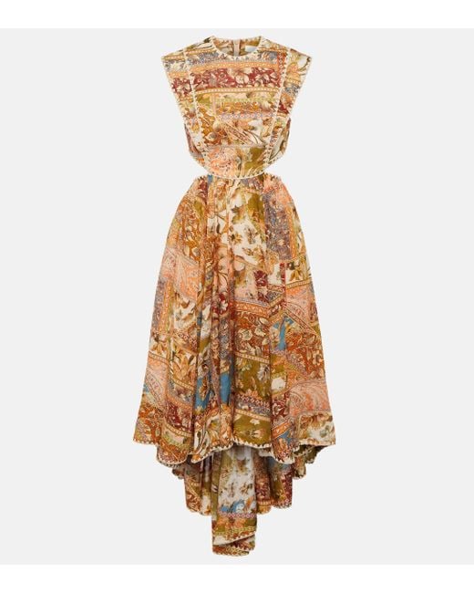 Zimmermann Metallic Chintz Ramie Floral Midi Dress