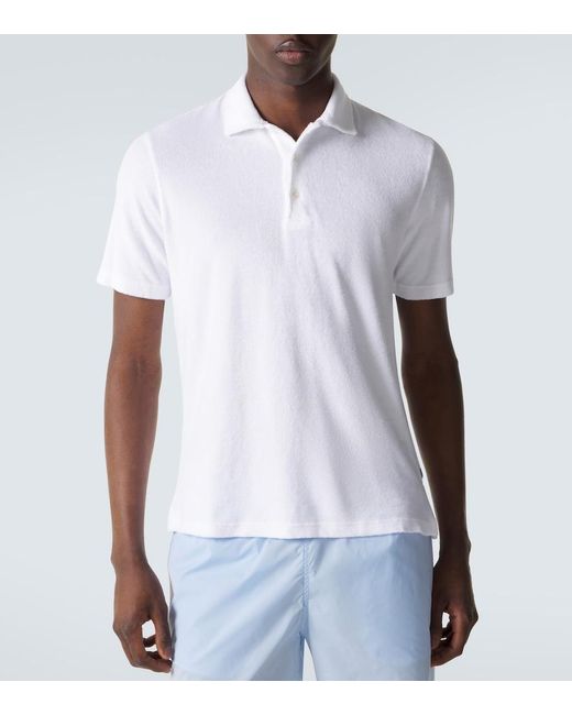 Fedeli White Cotton Terry Polo Shirt for men