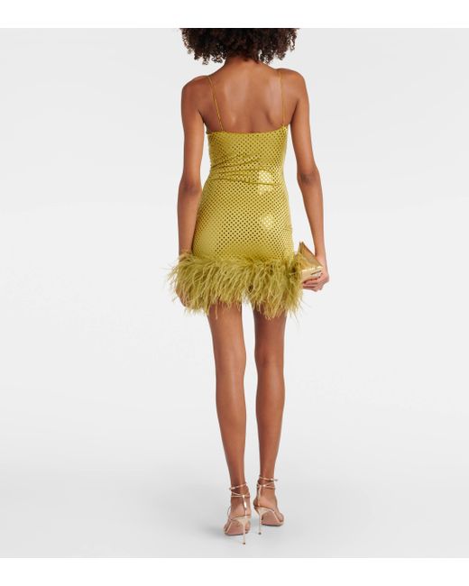 Oseree Green Disco Plumage Feather-trimmed Minidress