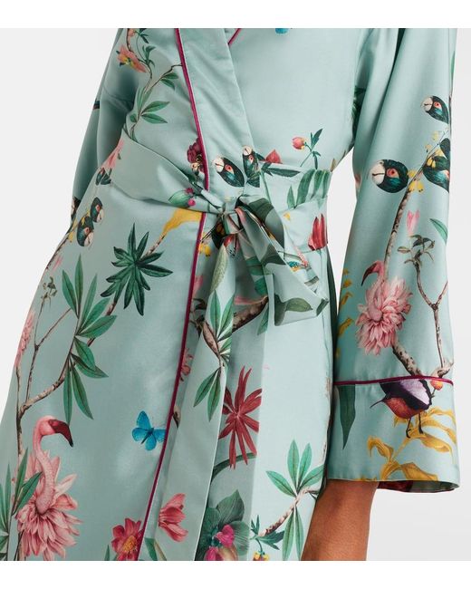 LaDoubleJ Green Midnight Floral Silk Wrap Dress