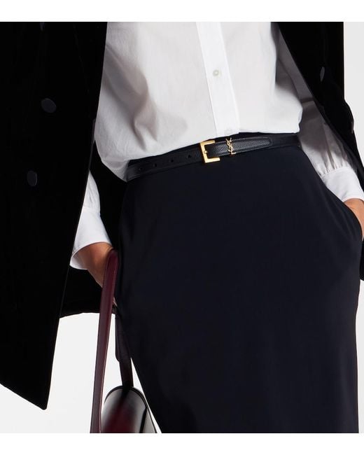 Saint Laurent Black Cassandre Leather Belt