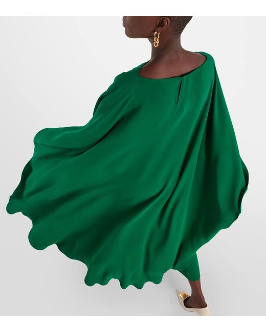 Valentino Green Caped Silk Crepe Midi Dress