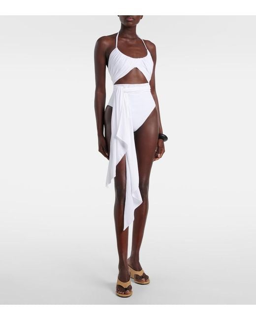 Alaïa White Draped Halterneck Swimsuit