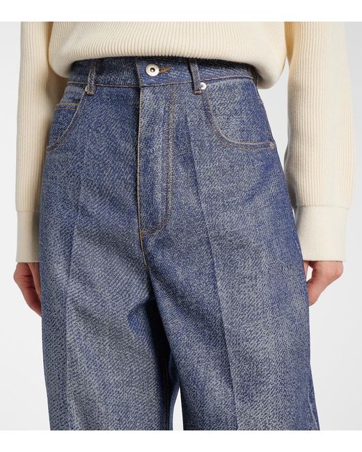 Bottega Veneta Blue Trompe L'Oil Wool And Cotton Wide-Leg Pants