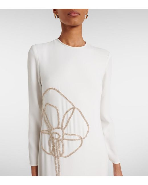 Costarellos White Zarie Embellished Crepe Gown