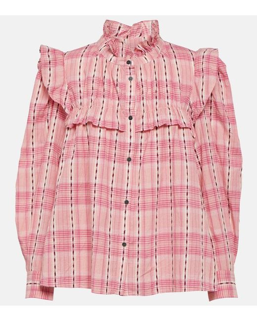 Isabel Marant Pink Idety Checked Cotton Blouse