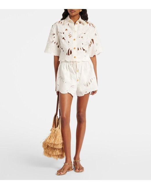 Zimmermann White Mahon Embroidered Cotton Shorts