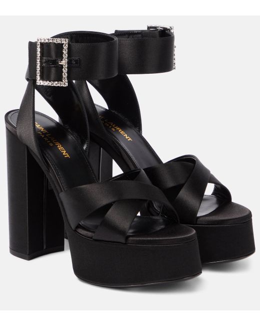 Saint Laurent Black Bianca 125 Satin Crepe Platform Sandals