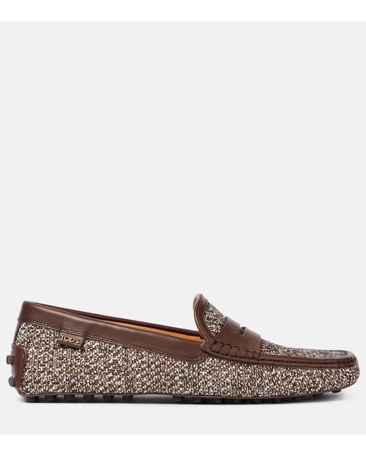 Tod's Brown Gommino Leather-Trimmed Tweed Driving Shoes