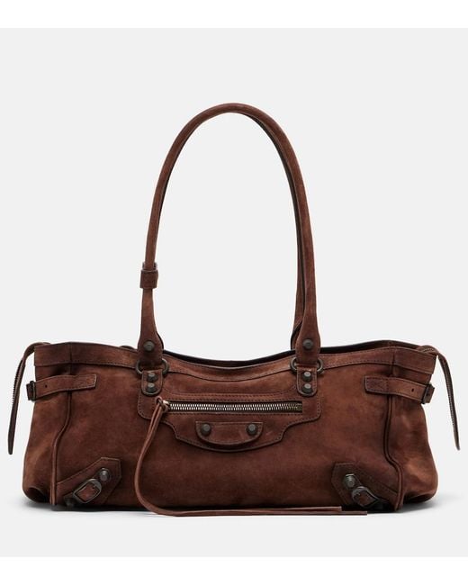 Balenciaga Brown Le City East-West Small Suede Shoulder Bag
