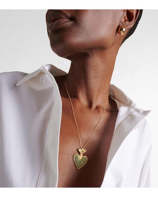 Ileana Makri White Blowing Heart 18Kt Pendant Necklace With Tsavorites