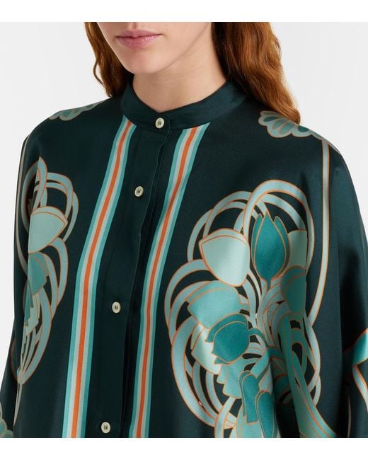 LaDoubleJ Green Foulard Printed Silk Twill Shirt