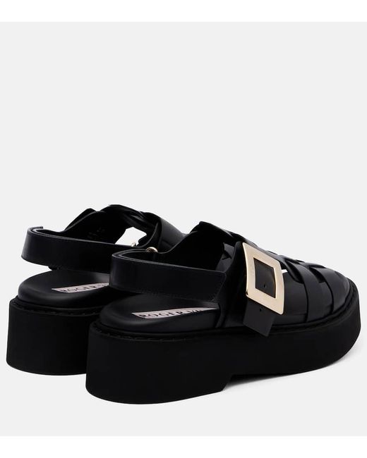 Roger Vivier Black Viv' Rangers Leather Platform Sandals