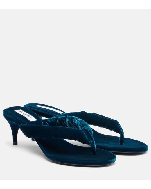 Alaïa Blue Velvet Thong Sandals
