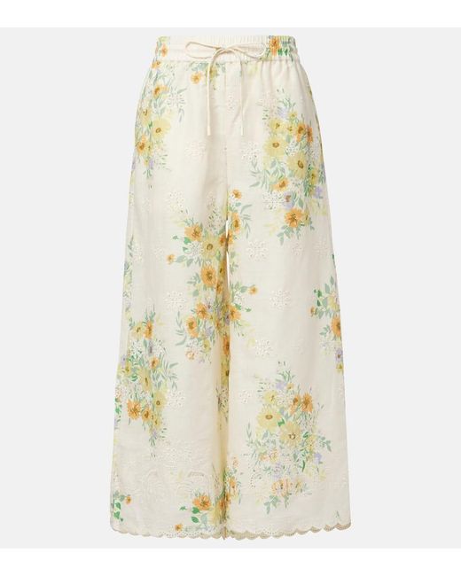 Pantalon Ample Juliette En Lin A Fleurs ALÉMAIS en coloris White