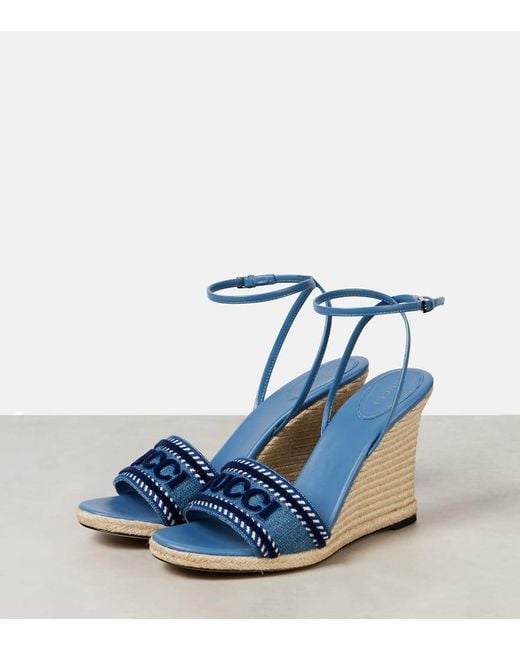 Gucci Blue Platform Espadrille, Fabric