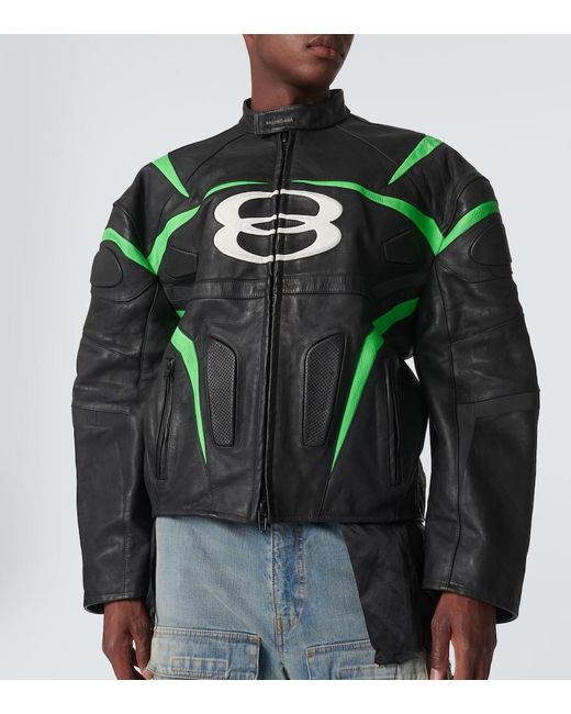 Balenciaga Green Logo Leather Jacket for men