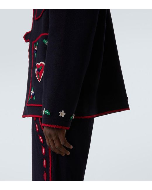Bode Blue Carroll Embroidered Wool Jacket for men