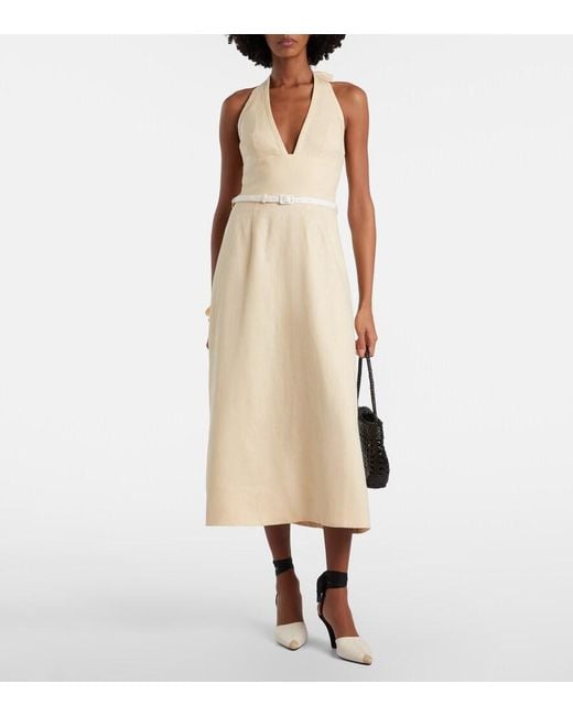 Posse Natural Pamela Halterneck Linen Midi Dress