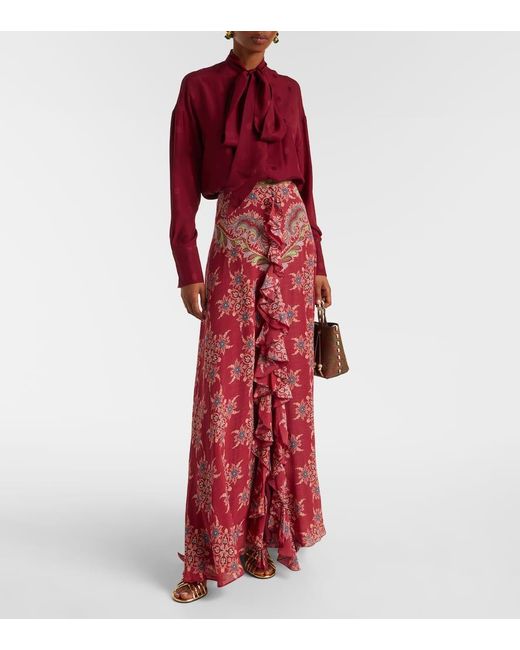 Etro Red Printed Maxi Skirt