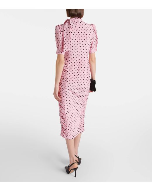 Alessandra Rich Pink Polka-dot Tie-neck Silk Midi Dress