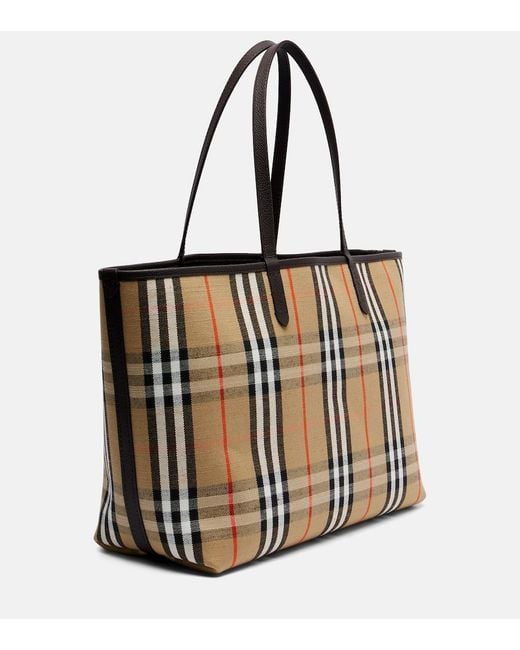 Burberry Black Reversible Check Medium Leather Tote Bag