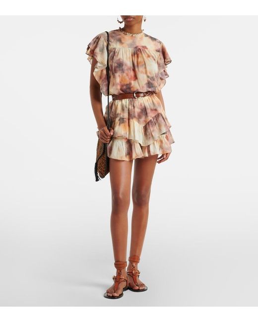 Isabel Marant Natural Jocadia Printed Ruffled Cotton Skort
