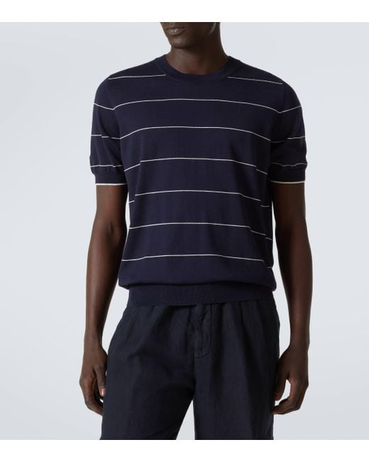 Brunello Cucinelli Blue Striped Cotton Jersey T-shirt for men