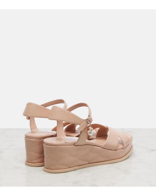 Jimmy Choo Pink Astra 60 Leather Wedge Sandals