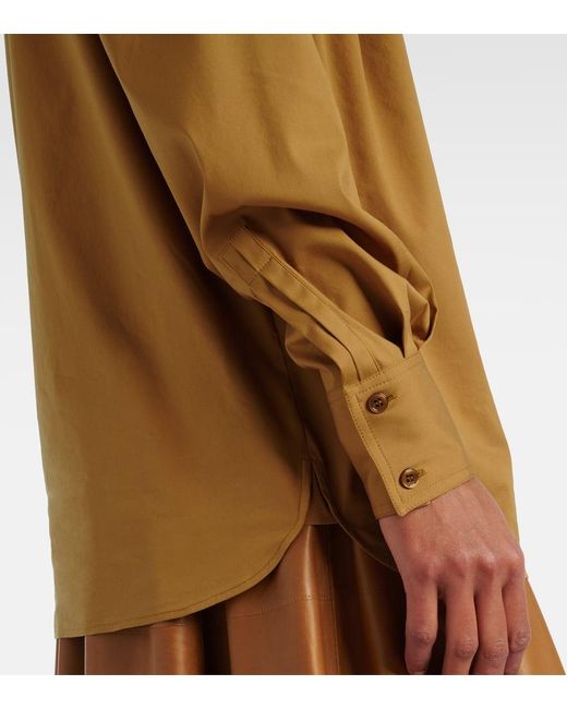 Blusa De Mezcla De Algodon Fruncida Saint Laurent de color Brown