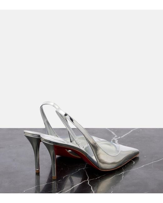 Christian Louboutin White Posticha 80 Metallic Leather Slingback Pumps