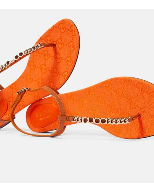 Gucci Orange Signoria Leather Thong Sandals
