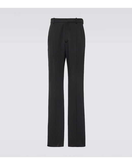 Pantalones anchos de lana de tiro alto Saint Laurent de hombre de color Black